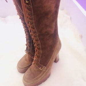 Size 7 Michael Kors suede high heel lace up boots